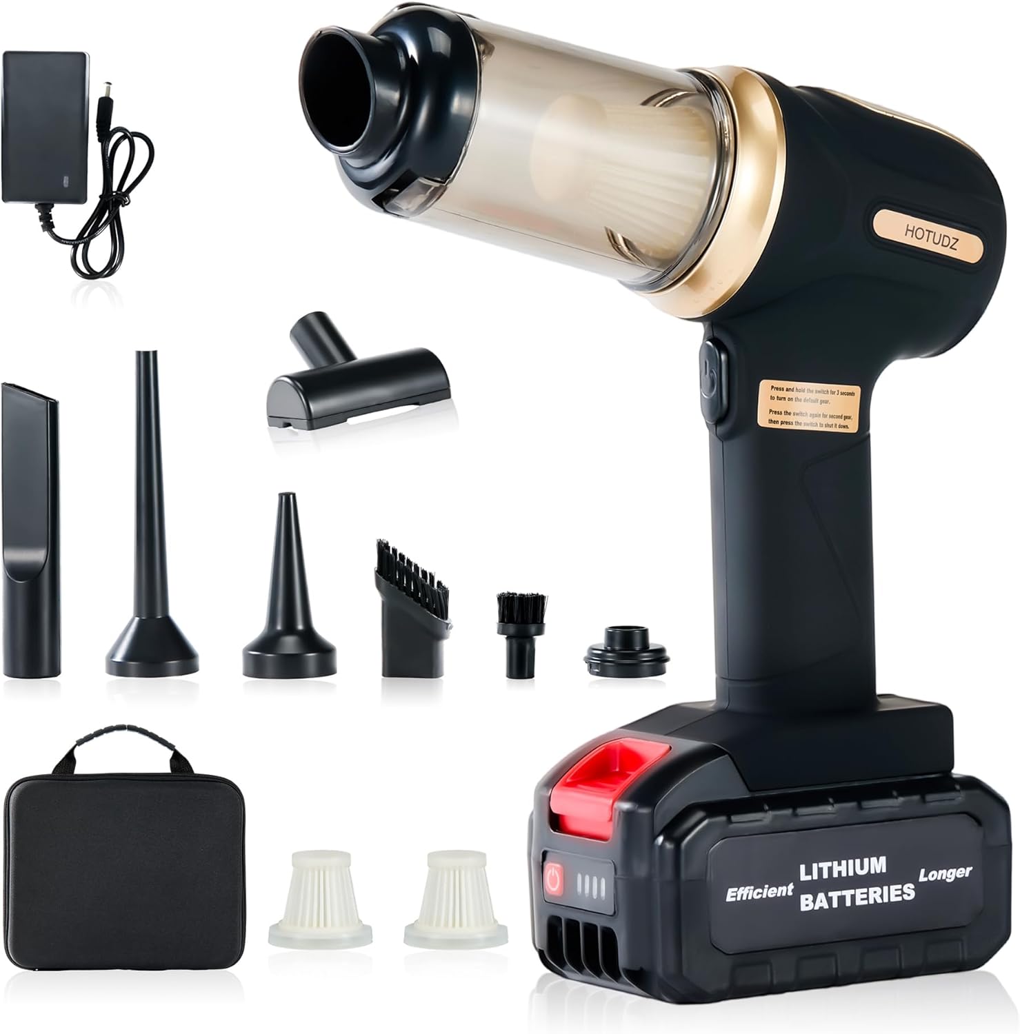 Portable Cordless Car Vacuum, 17.5KPa/25KPa High-Suction Handheld Rechargeable Mini Vac for Seats, Floor Mats, Pet Hair & Tight Crevices