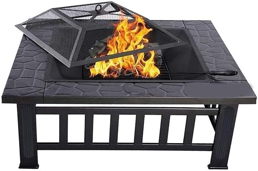 Outdoor Fire Pits Outdoor Wood Burning 32in Outdoor Fire Pit Metal Square Firepit Wood Burning Backyard Patio Garden Beaches Camping Picnic Bonfire Stove with Cover BBQ Cooking for Outside C