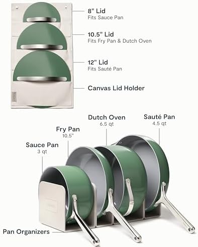 Caraway Non-stick Ceramic Cookware Set (12 Piece) Pots, Pans, Lids and Kitchen Storage - PFAS & PFOA Free - Oven Safe Pan Set & Compatible with All Stovetops - Sage