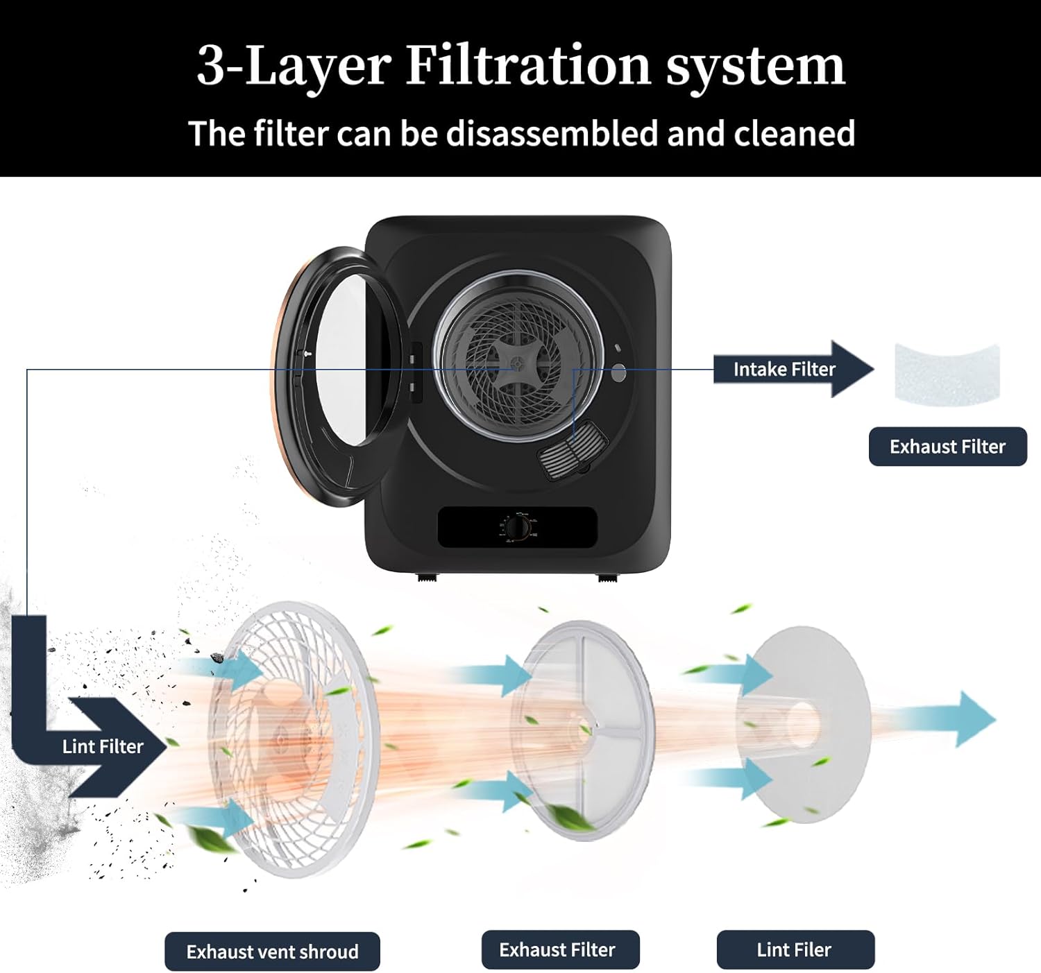VCJ Portable Clothes Dryer for Apartment, 10lbs Compact Electric Laundry Dryer with Stainless Steel Tub, 1.5 cu.ft Suitable for Apartments, Dorm, RVS