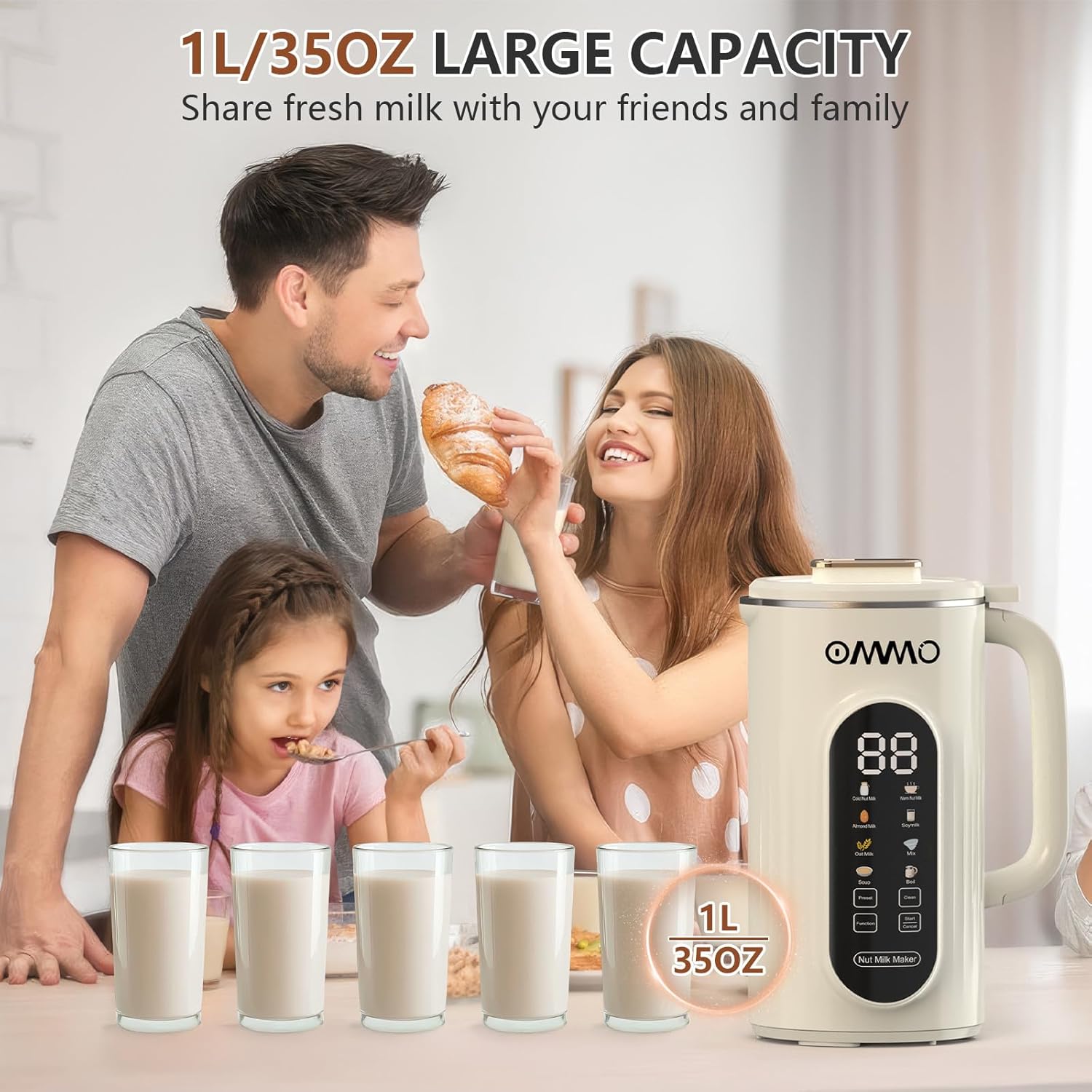 OMMO 10 in 1 Nut Milk Maker Blender, 35oz Soy Milk Maker with Large Screen/10 Blades for Hot/Cold Almond Oat Soybean Milk Maker, 12 Hours Timer/Self-Cleaning, Includes Recipe Book-Accessories