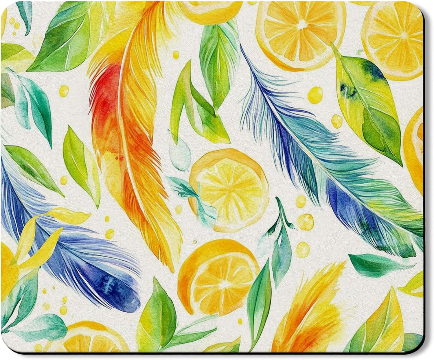 Lemon Feather Washer Dryer Top Protector Mat, Vibrant Tropical Watercolor Laundry Machine Covers, Summer Floral Rubber Anti-slip Waterproof Mats for Laundry Room 20x24 Inch