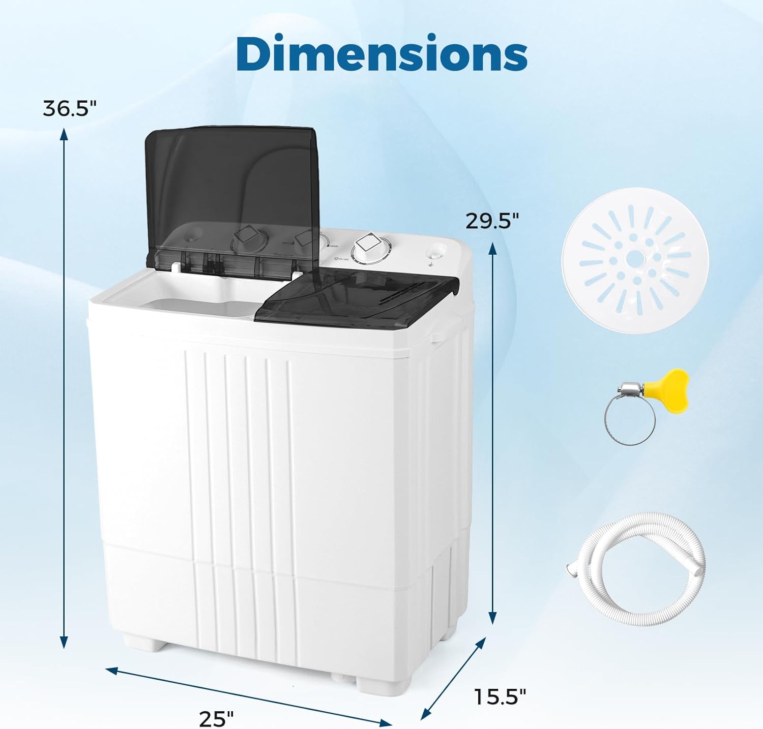 COSTWAY Portable Washing Machine, Twin Tub 20Lbs Capacity, Compact Laundry Washer(12Lbs) and Spinner(8Lbs), Durable Design for Apartment Dorm RV, Black+White