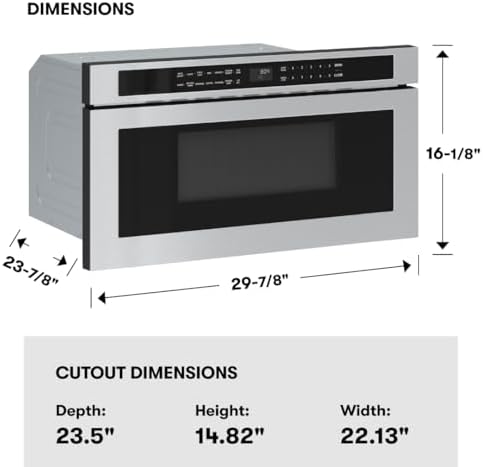 Zephyr 30 inch Built In Drawer Microwave Oven Under Cabinet - Integrated, Wall Mount, Under Counter Pull Out Microwave Drawer 1.2 cu ft, Preset Cooking Options, Easy Clean Coating, 1000W