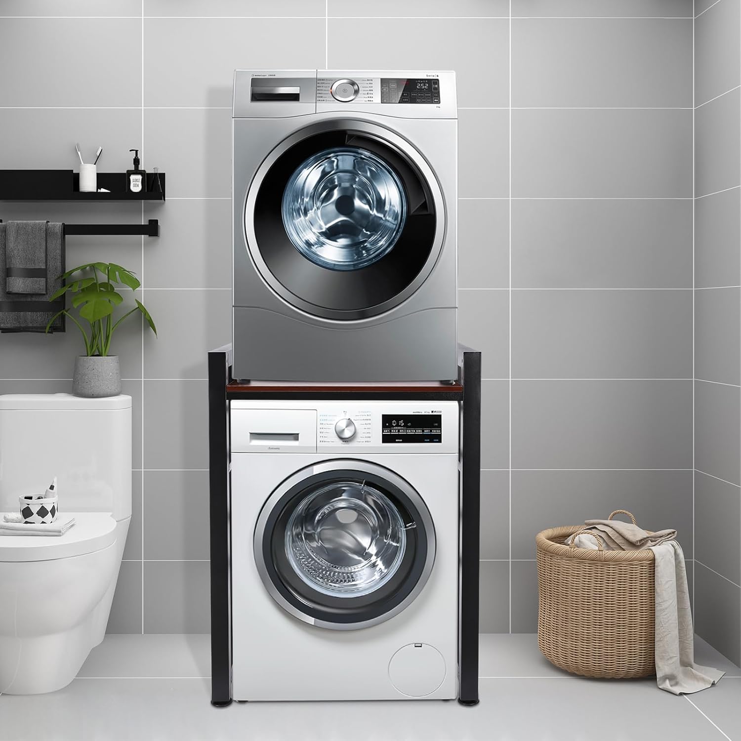 Washer Dryer Stacking Rack Heavy Duty Washer and Dryer Storage Shelf with 35.4in/37.4in/39.4in Adjustable Shelf, Large Household Appliance Storage Rack for Home Use Laundry Garages, 418.9lbs Load