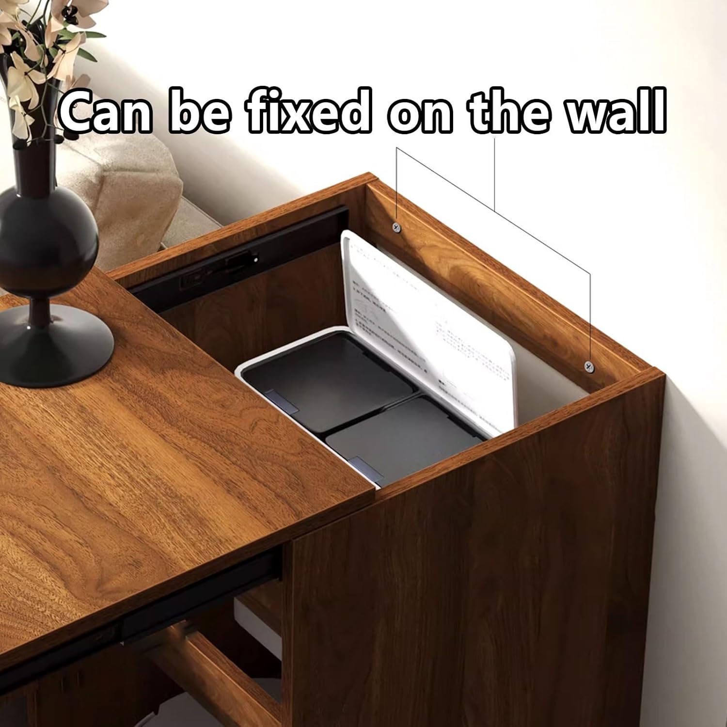 Robot Vacuum Hidden Cabinet Wood Organizer Stand for Robotic Vacuum Pull-Out Countertop Design Storage Cabinet Can Be Fixed on The Wall Easy to Assemble(Natural)