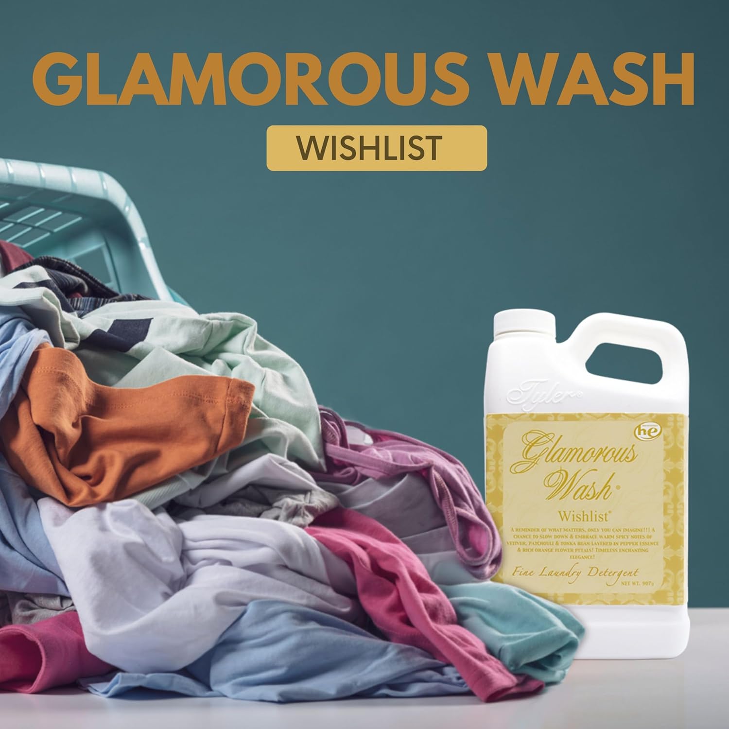 Worldwide Nutrition Bundle: Tyler Candle Company Glamorous Wash Wishlist Scent Fine Laundry Liquid Detergent - Hand and Machine Washable - 907g (32 Fl Oz) Container and Multi-Purpose Key Chain