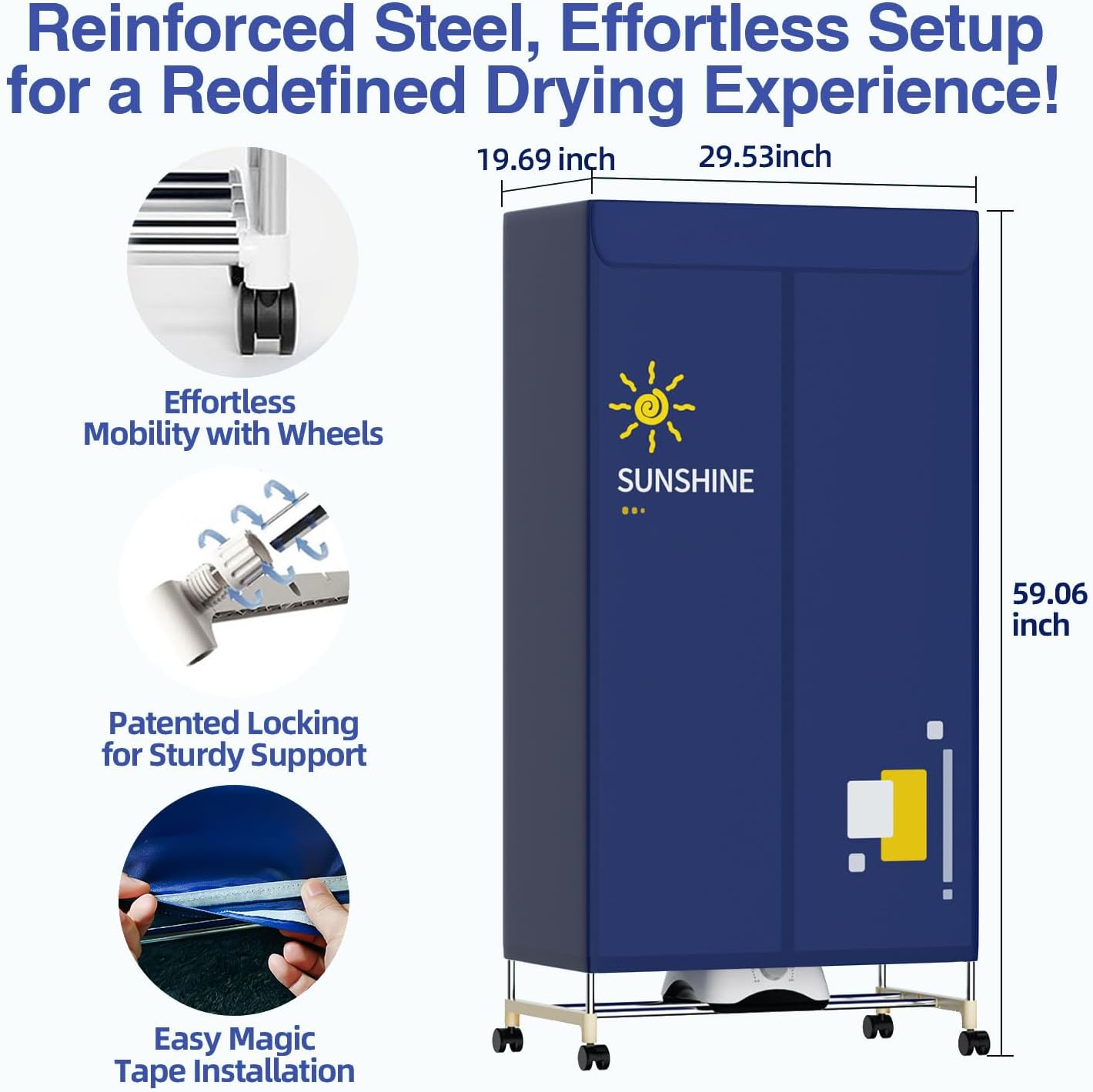 Portable Clothes Dryer, 1000W Portable Dryer Double Layers Portable Dryers for Laundry Stainless Steel Drying Machine Clothes Dryer for Apartments Home Dorms RVs with Timer and Fabric Cover CHOCHOYAH