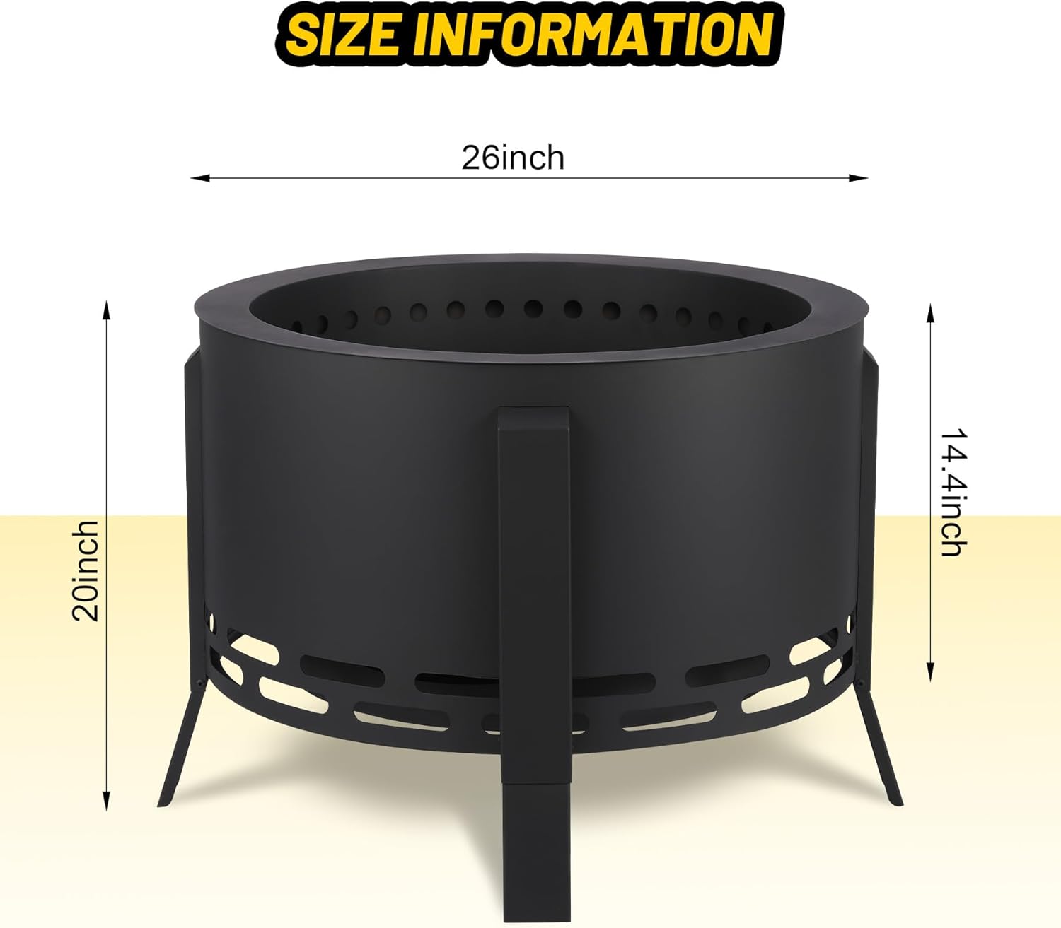 GarveeLife 26 in Smokeless Fire Pit with Ash Tray Base,Smokeless Outdoor Firepits with Adjustable Foot&Fire Poker,Firepit with Dust Bag,Outdoor Fire Pits for BBQ,Bonfire,Camping