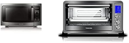 Toshiba ML-EM45P(BS) Countertop Microwave Oven, 1.6 Cu.ft, Black Stainless Steel, Non-inverter Technology & AC25CEW-BS Toaster Oven, 6-Slice Bread/12-Inch Pizza, Black Stainless Steel, 1500W
