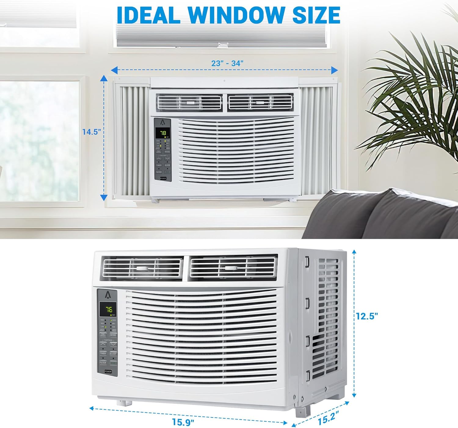 6000-BTU Window Air Conditioner, Wi-Fi Enabled, Up to 250 Sqf, Window AC Units with Cool and Fan Functions, Washable Filter, Adjustable Window Kit, Digital Temperature Display, Remote Control