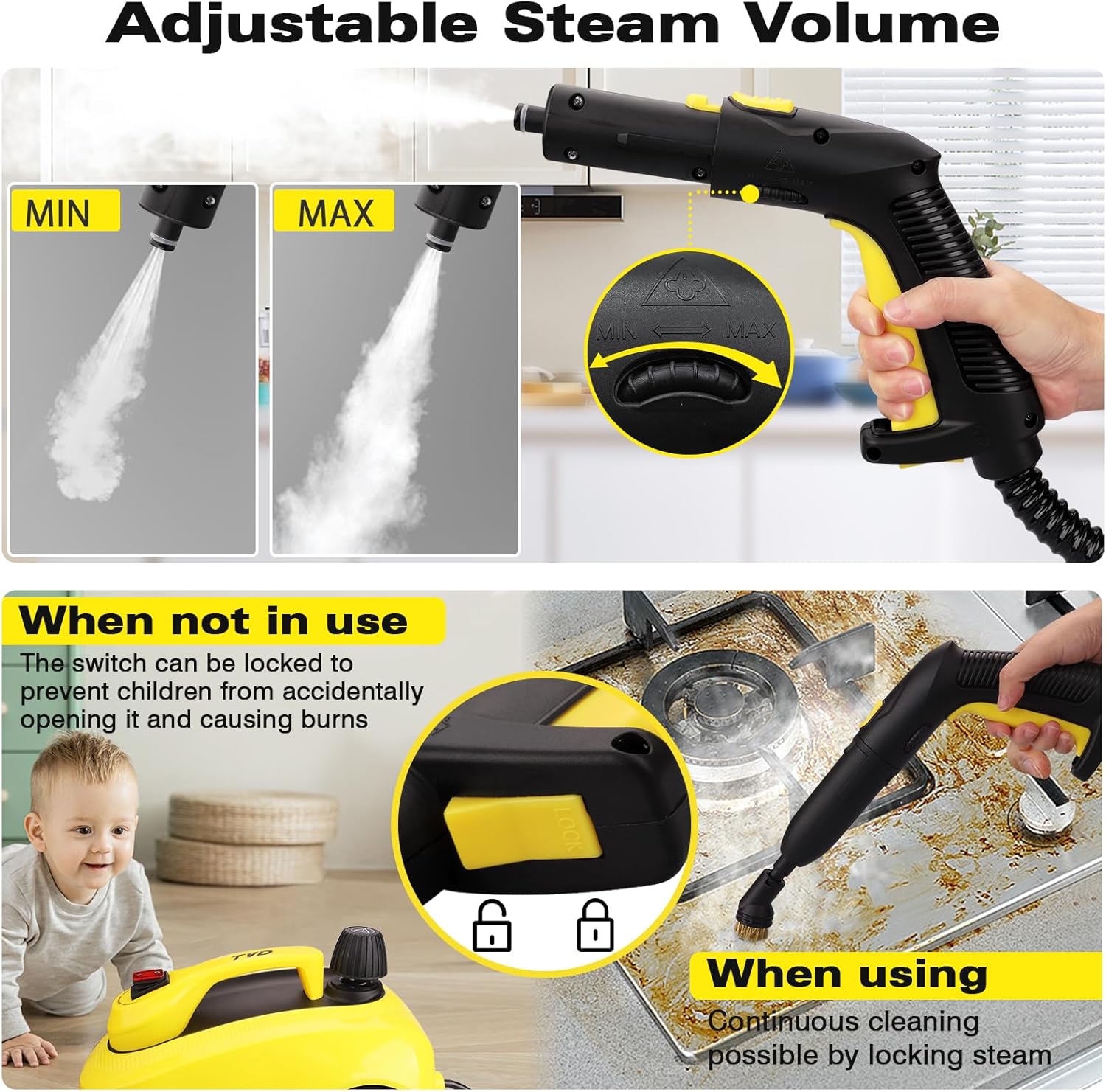 TVD Steam Cleaner, Heavy Duty Canister Steamer with 26 Accessories, Steam Mop with 5M Extra-Long Power Cord for Home Floor Cleaning, Car Detailing, Grout, Upholstery.