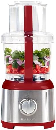 Kenmore 11-Cup Food Processor - Vegetable Procesador de Alimentos, Blender, Onion Chopper And Garlic Mincer, Kitchen Appliance High Powered Electric Licuadora, 500W Red, Stainless Steel Red