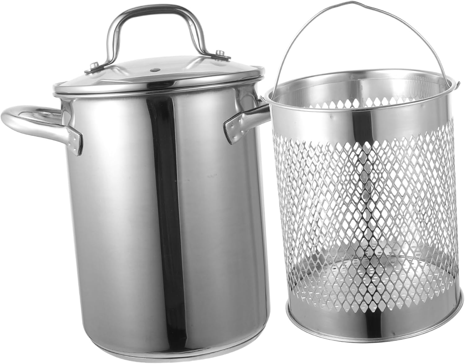 HEALLILY Frying Pot Basket and Lid for Turkey Deep Fryer Kettle Fryer Basket Oil Filtration Stainless Steel
