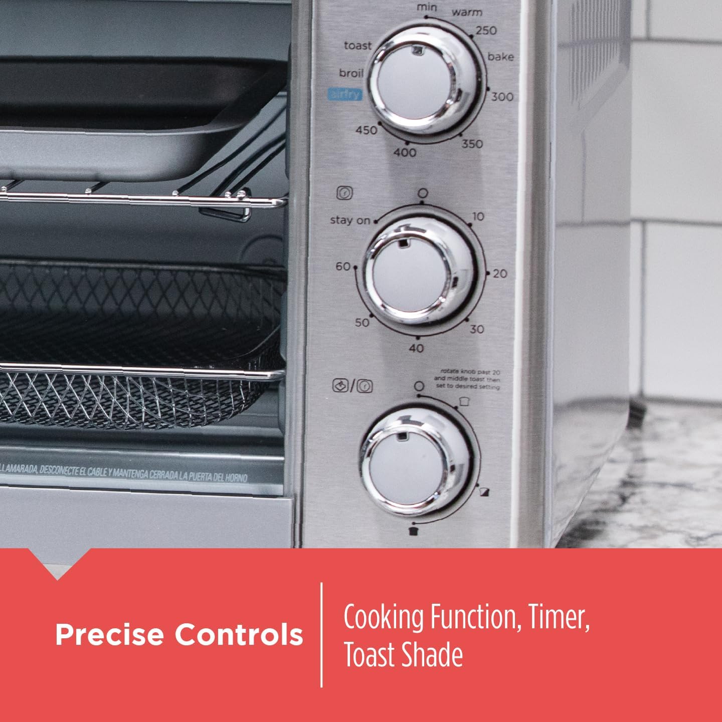 BLACK+DECKER Crisp 'N Bake Air Fryer Countertop Convection Toaster Oven, Large Capacity, 6-Slice, 5-in-1, Fits 12” Pizza, 60-Min Timer, Bake, Broil, Air Fry, Toast, Keep Warm, Stainless Steel