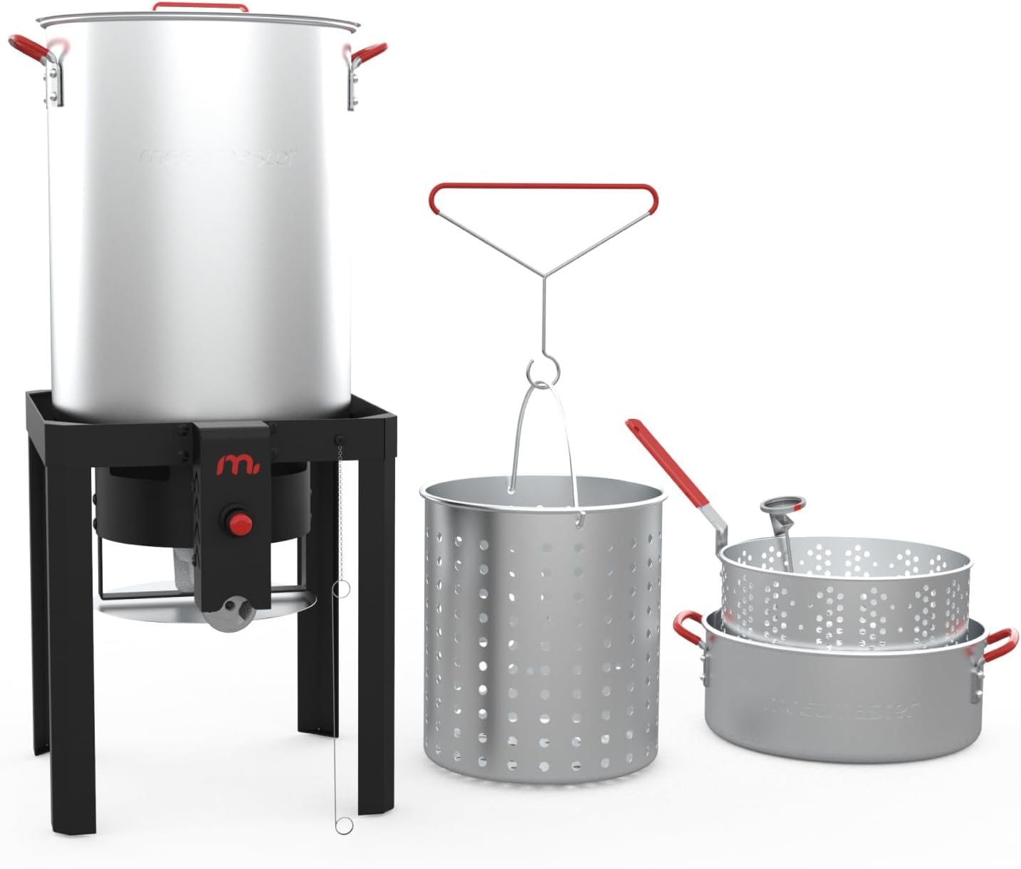 Megamaster 30QT Turkey Fryer and 10QT Fish Fryer Kit, Aluminum Fryer Steamer Kit with Basket and 50,000 BTU Burner, Outdoor Deep Fryer with 10 PSI Regulator for Turkey, Fish, Seafood - 840-45014