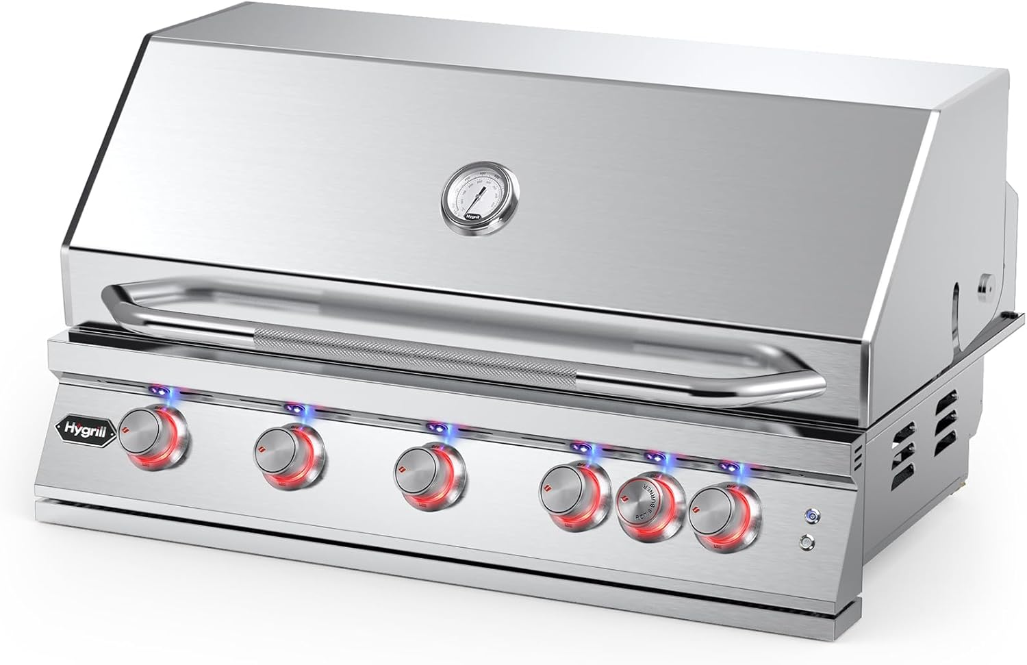 Hygrill Premium XTR 40-Inch Built In Grill, Stainless Steel 5-Burner Grill Head for Outdoor Kitchen with Rear Infrared Burner and LED Lights, Liquid Propane