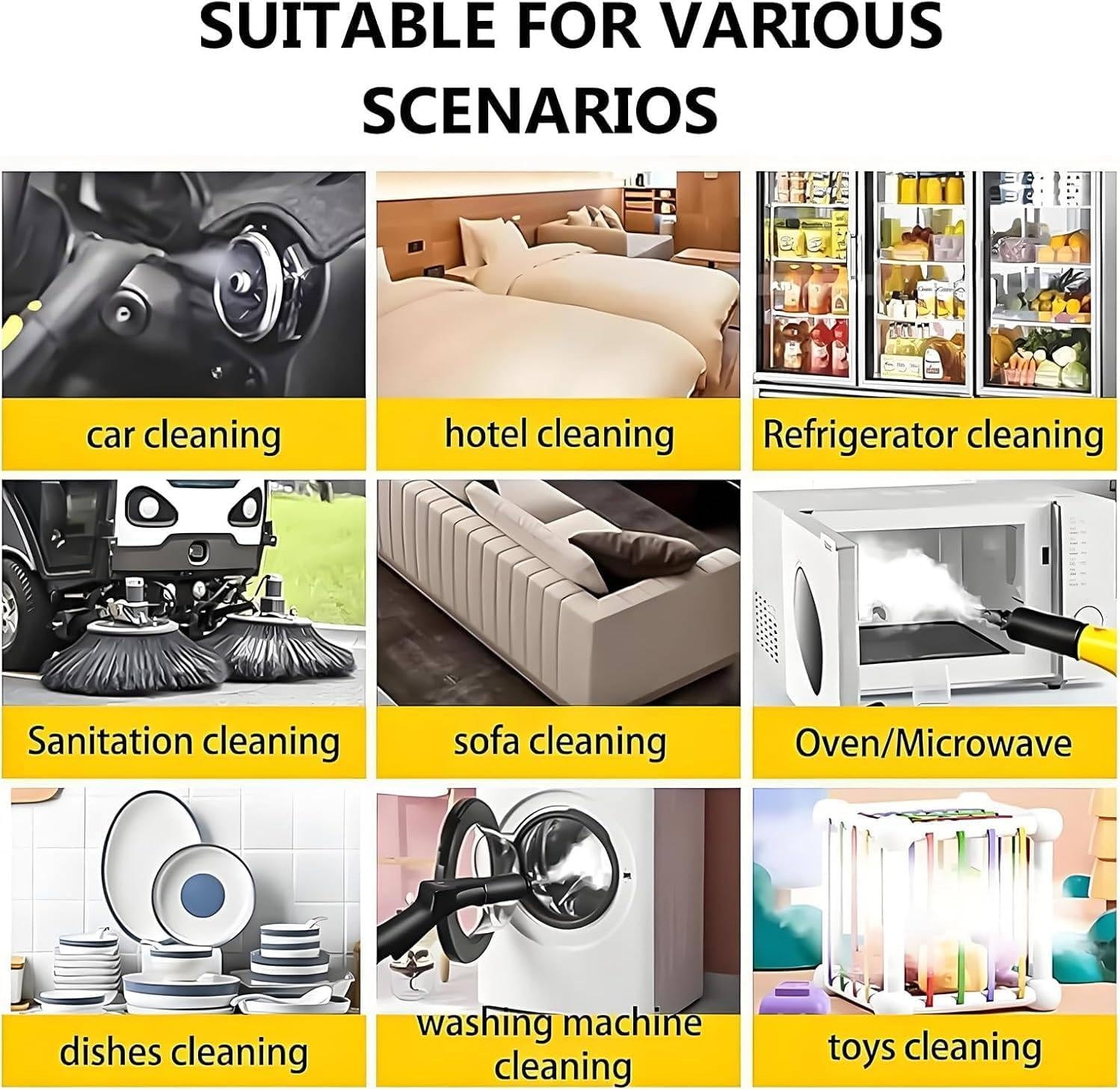 2500w Multi-Purpose High Temp Steam Wash with 6 Accessories, 3.5l High Pressure Steam Cleaner, Detachable Floor Steamer, for Home, Car, Range Hood, Air Conditioner Yellow