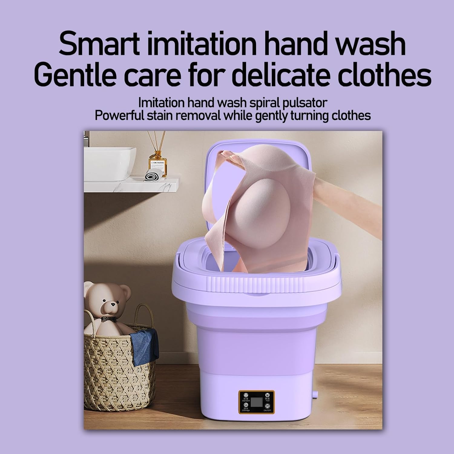 DELURA Portable Washing Machine, Mini Washing Machine Foldable Laundry Tub, Portable Small Washing Machine, Suitable for Socks Underwear or Small Items, Travel Business or College Guest Room