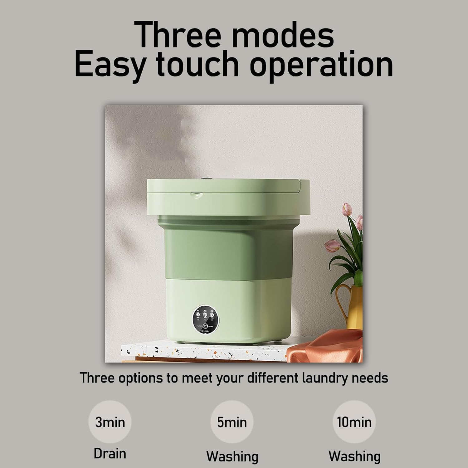 DELURA Portable Washing Machine, 8.5L Capacity Mini Washer with 3 Modes Deep Cleaning Washt, Foldable Washing Machine with Soft Spin Dry for Socks, Baby Clothes, Towels (Color : C)