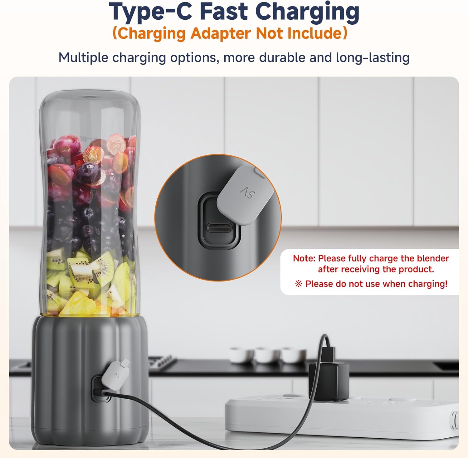 COKUNST 17Oz Portable Blender for Shakes and Smoothies, USB Rechargeable Smoothie Blenders with 6 Blades, Mini Mixer Personal Blender Juicer with Extra Handle Lid for Travel Gym Picnic Office, Grey