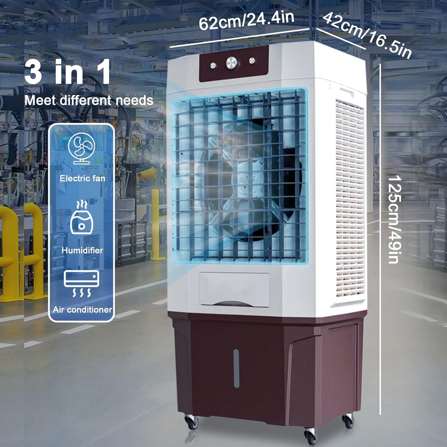 Portable Swamp Cooler with 7.5H Timer, 4400CFM Evaporative Air Cooler w/ 16 Gal Water Tank, 3-IN-1 Air Conditioner for Commercial, Industrial, Garage, Patio, Outdoor Use