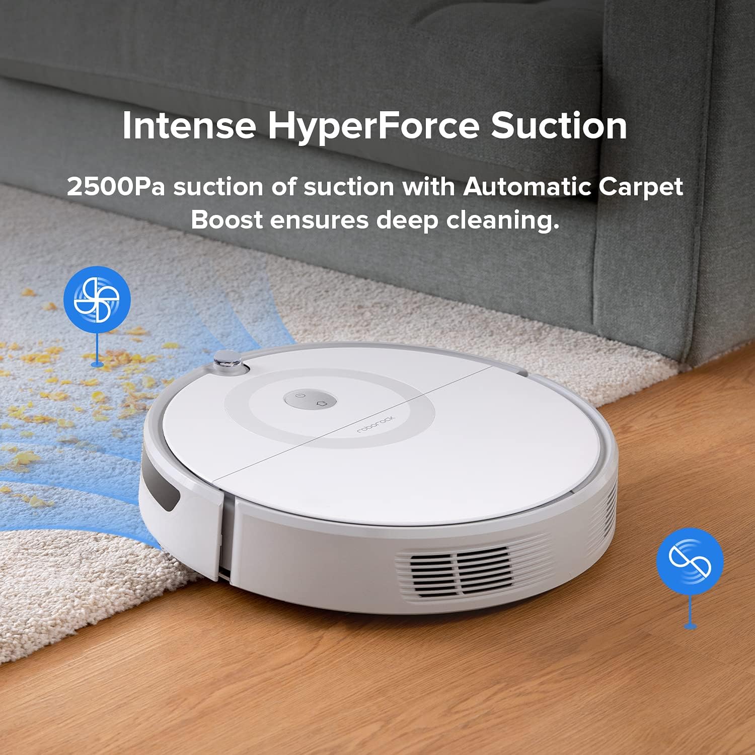 roborock E5 Mop Robot Vacuum Cleaner, 2500Pa Strong Suction, Wi-Fi Connected, APP Control, Compatible with Alexa, Ideal for Pet Hair, Carpets, Hard Floors (White)