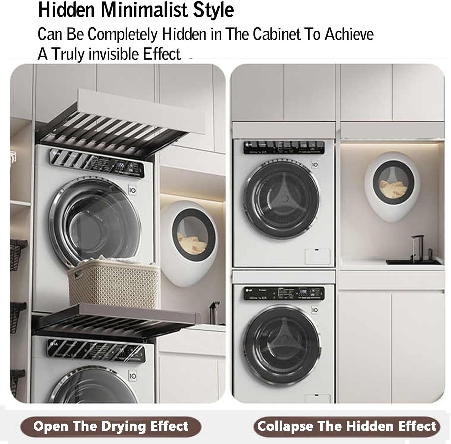 Pull-Out Trouser Rack Above Washing Machine, Hidden Aluminum Alloy Drying Rack, Adjustable Width, Suitable for Bedroom, Cloakroom, Laundry Room(760-810mm)