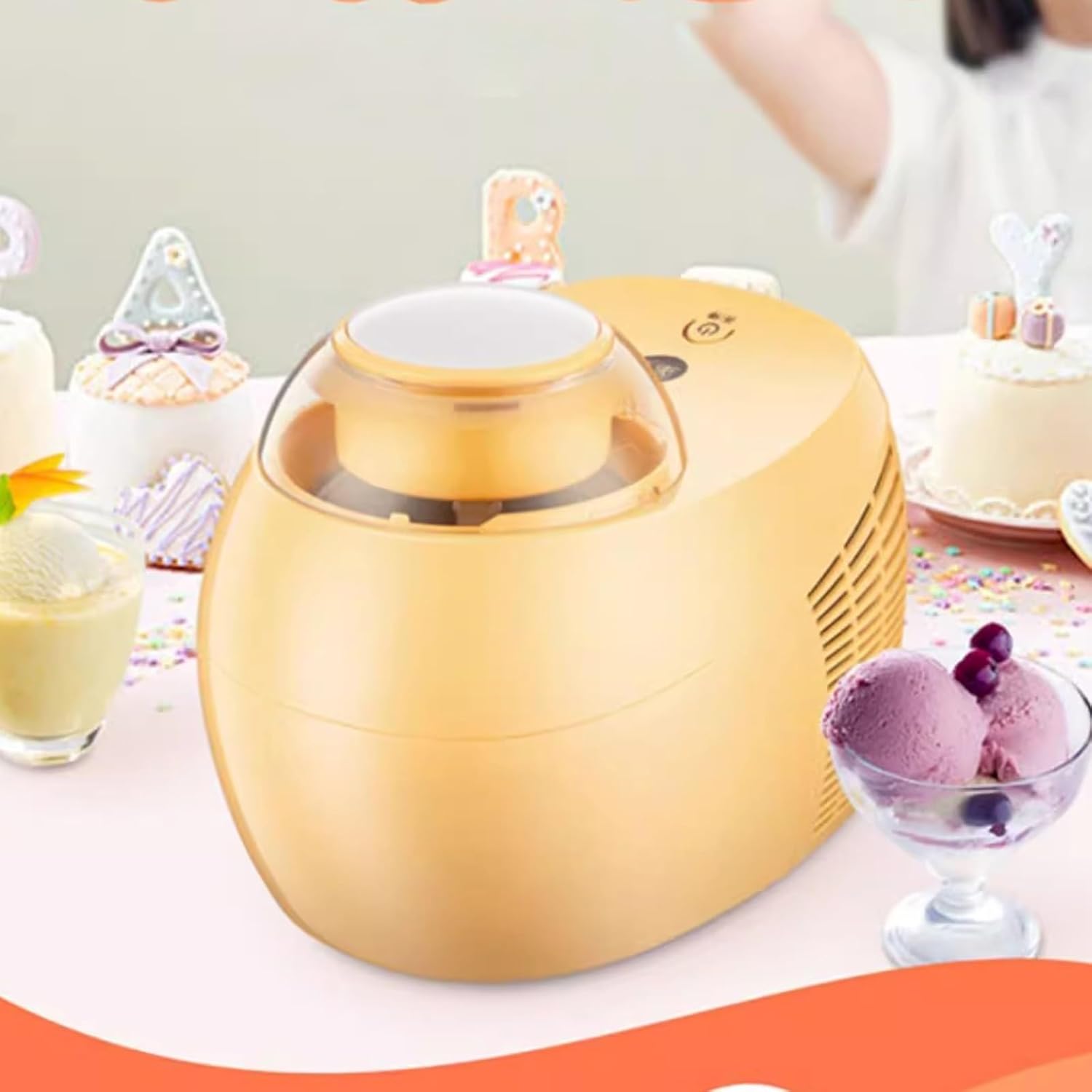 Ice Cream Maker 500ml Mini Ice Cream Machine Home Small Homemade Fully Automatic Fruit Ice Cream Children's Ice Cream Machine Table Top Ice Cream Machine，Fun Kitchen Appliance
