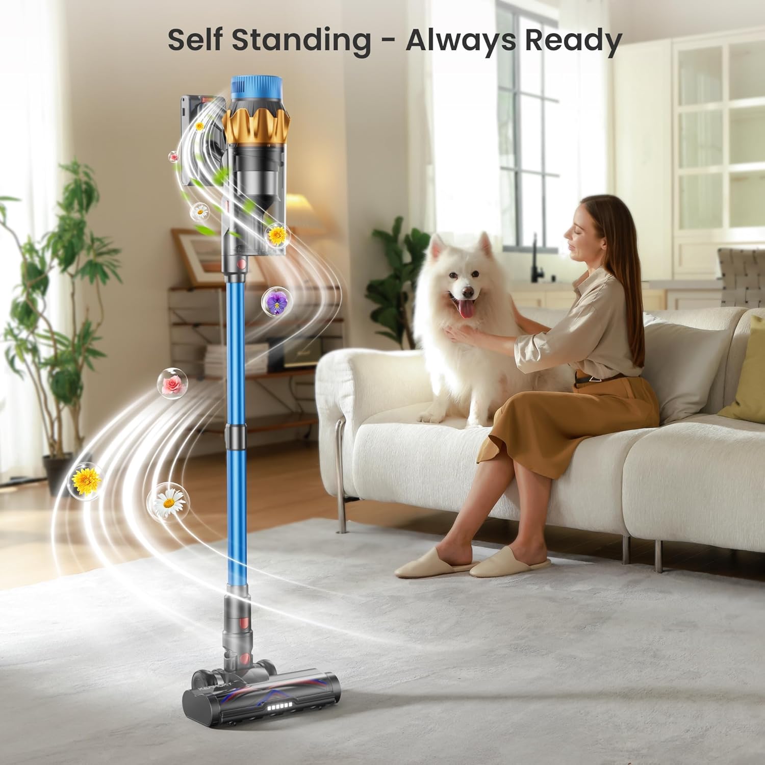 Cordless Vacuum Cleaner, 600W 50KPA 70Mins Vacuum Cleaners for Home, Self-standing Stick Vacuum with Aromatherapy, Anti-Tangle Brush, Wall Mount Charging Vacuum for Hardwood Floor/Carpet/Pet Hair