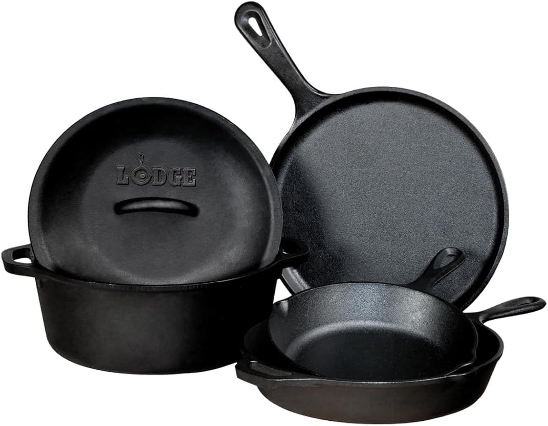 Lodge Pre-Seasoned Cast Iron 5 Piece Set, Black