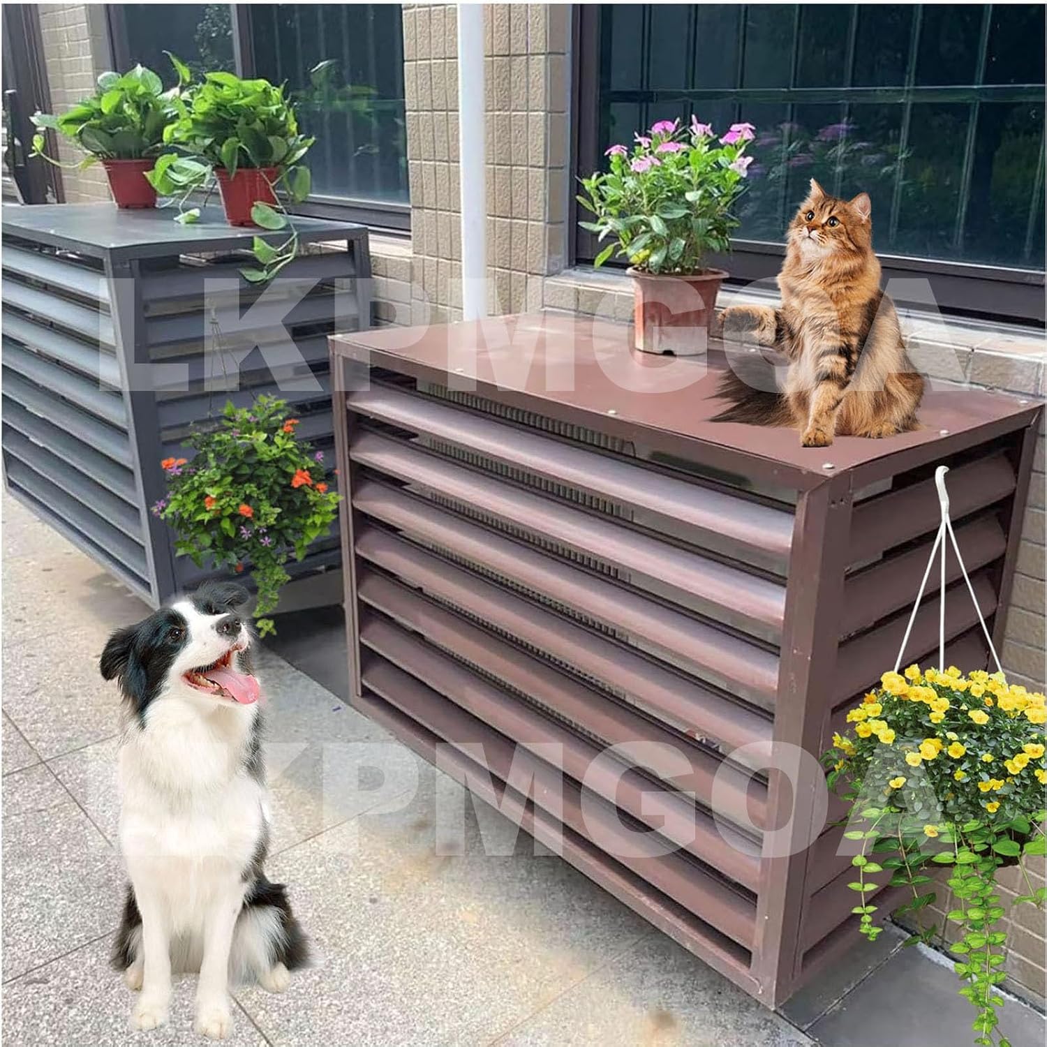 Air Conditioner Fence Panels, Outdoor Privacy Fence Covers, Hid Air Conditioner Rack Flower Stand, All Weather, Noise Reduction(Brown,2 3P)