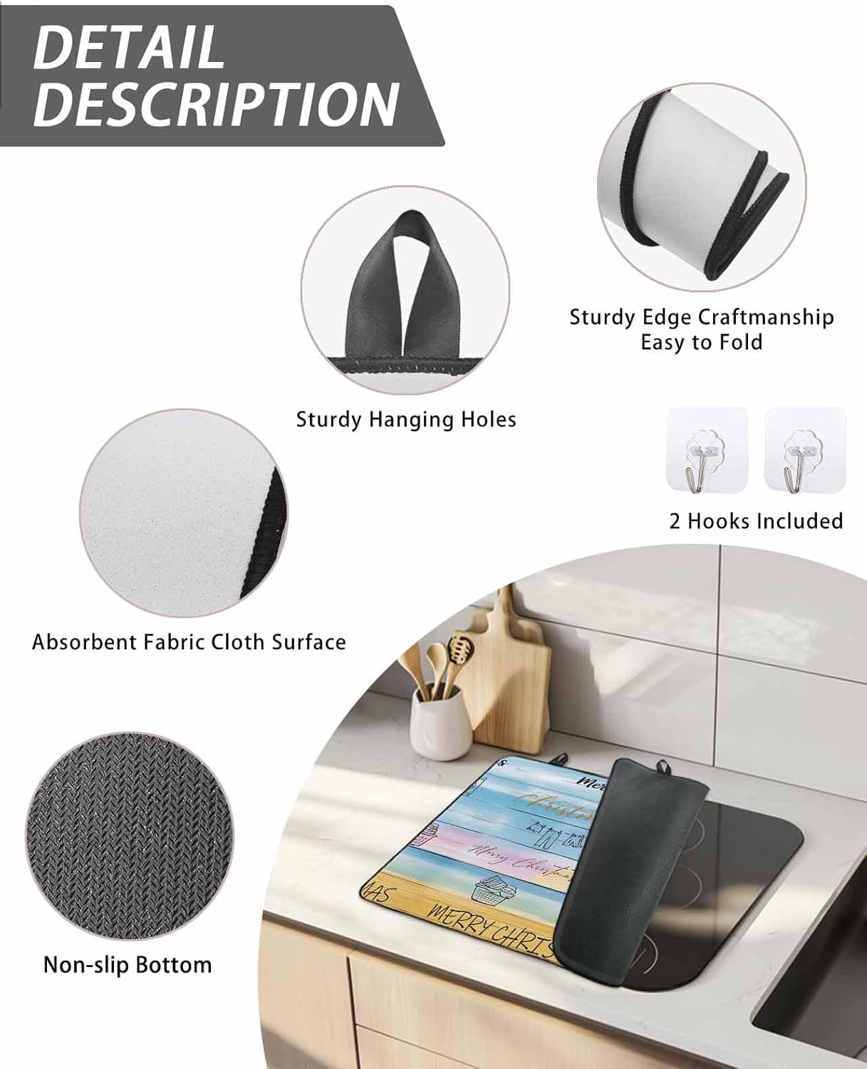 Merry Christmas Stove Top Covers for Electric Stove, Kitchen Table Protection Mat, Blue Wood Clothes Laundry Room Washing Machine Heat-Proof Glass Cooktop Pad Cover for RV/Small Kitchen 36