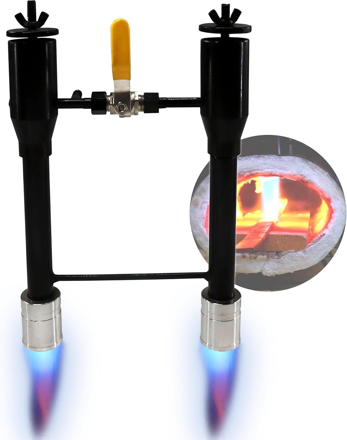 Simond Store Propane Forge Double Burner Kit, Propane Double Burner for Melting Furnace Foundry Forge Blacksmithing Jewelry Making Kiln Farrier - Steel Propane Burner with Valve