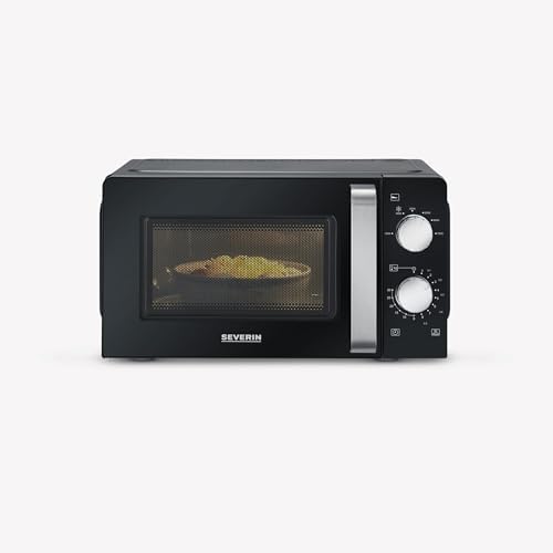 SEVERIN Mikrowelle Solo, Mikrowellengerät zum Auftauen und Erhitzen, mit Drehteller für gleichmäßige Wärmeverteilung, schwarz