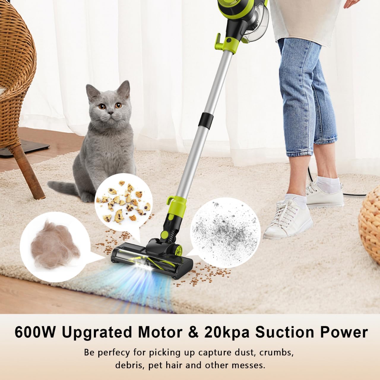 Intercleaner 23Ft Corded Vacuum Cleaner,2 Operation Mode Powerful Suction Stick,19''-30'' Adjustable Tube Handheld Vac for Hard Floors Carpets Pet Hair,Wall Mount Storage