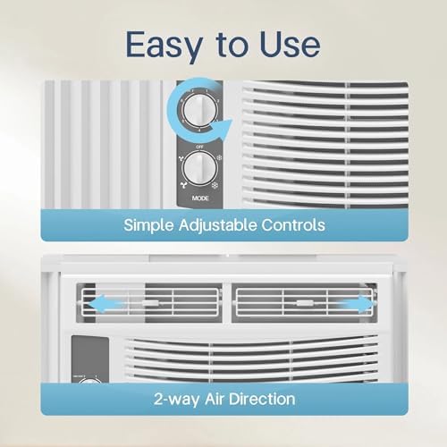 PhiloDeco 5000 BTU Window Air Conditioner Easy Cool - Capable of Cooling Up to 150 sq ft. 2 Fan Speeds, 4-Way Air Direction, Mechanical Control, Filter, for Small Room Air Conditioner, Small Ac Unit