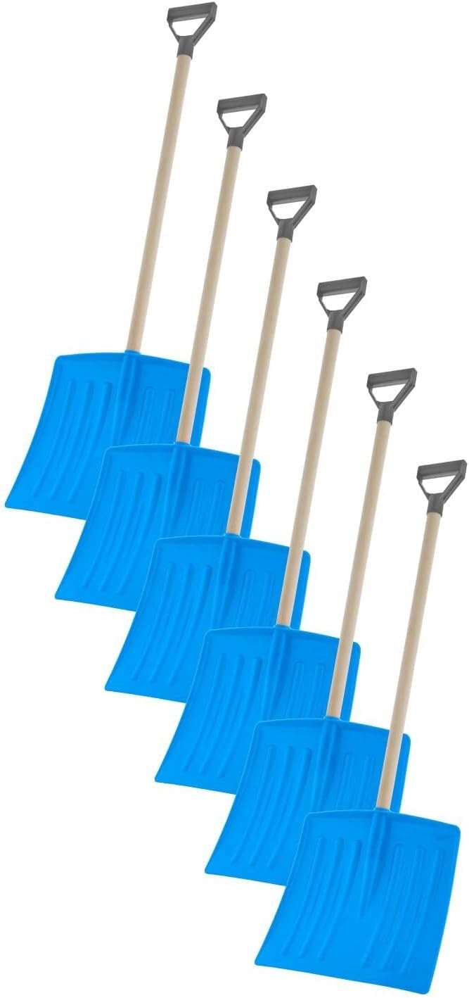 6-Piece Plastic Snow Shovel Set with Lightweight Wooden Handles, for Driveways, Patios, and Sidewalks(Blue)