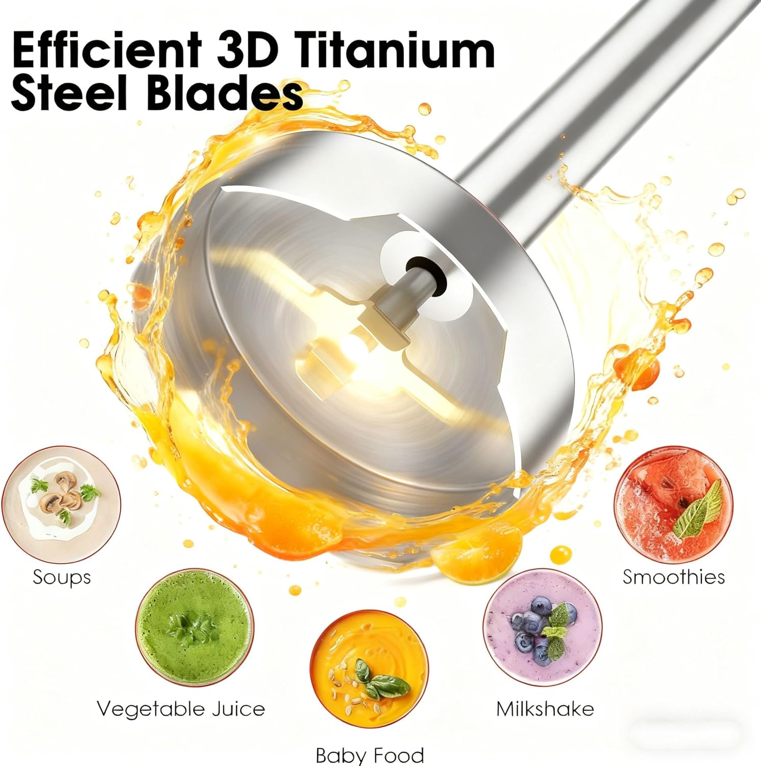 Blackcow Immersion Blender Handheld, 800W Powerful Electric Hand Blender with Titanium Alloy Blades, 12 Speeds & Turbo, Electric Hand Mixer for Smoothies, Soups, Baby Food and Purees