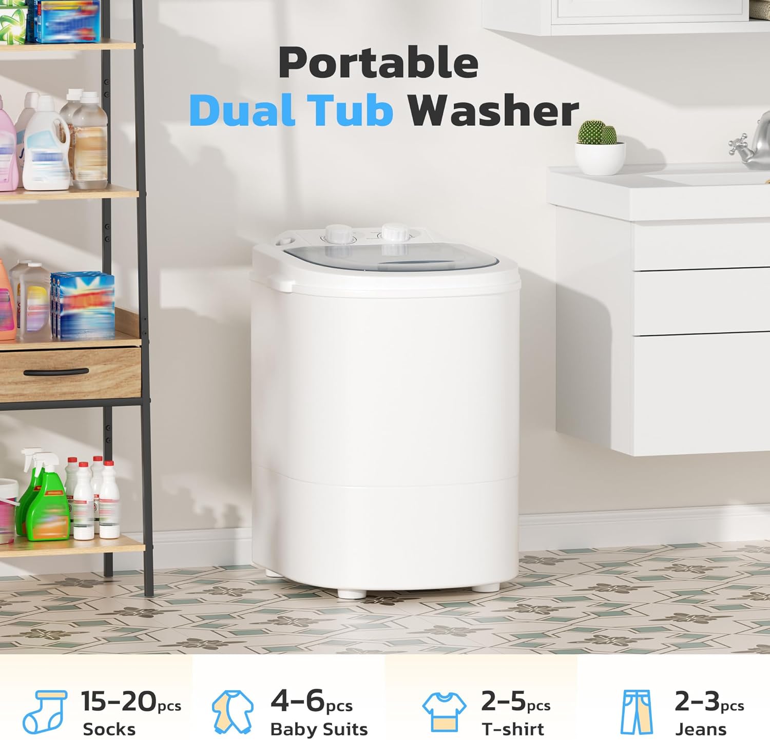 INTERGREAT Mini Portable Washing Machine, 5.5 Lbs Compact Mini Portable Washer, 110V Single Tub Laundry Washer Machine for Apartments, Dorms, Traveling, RV, Grey