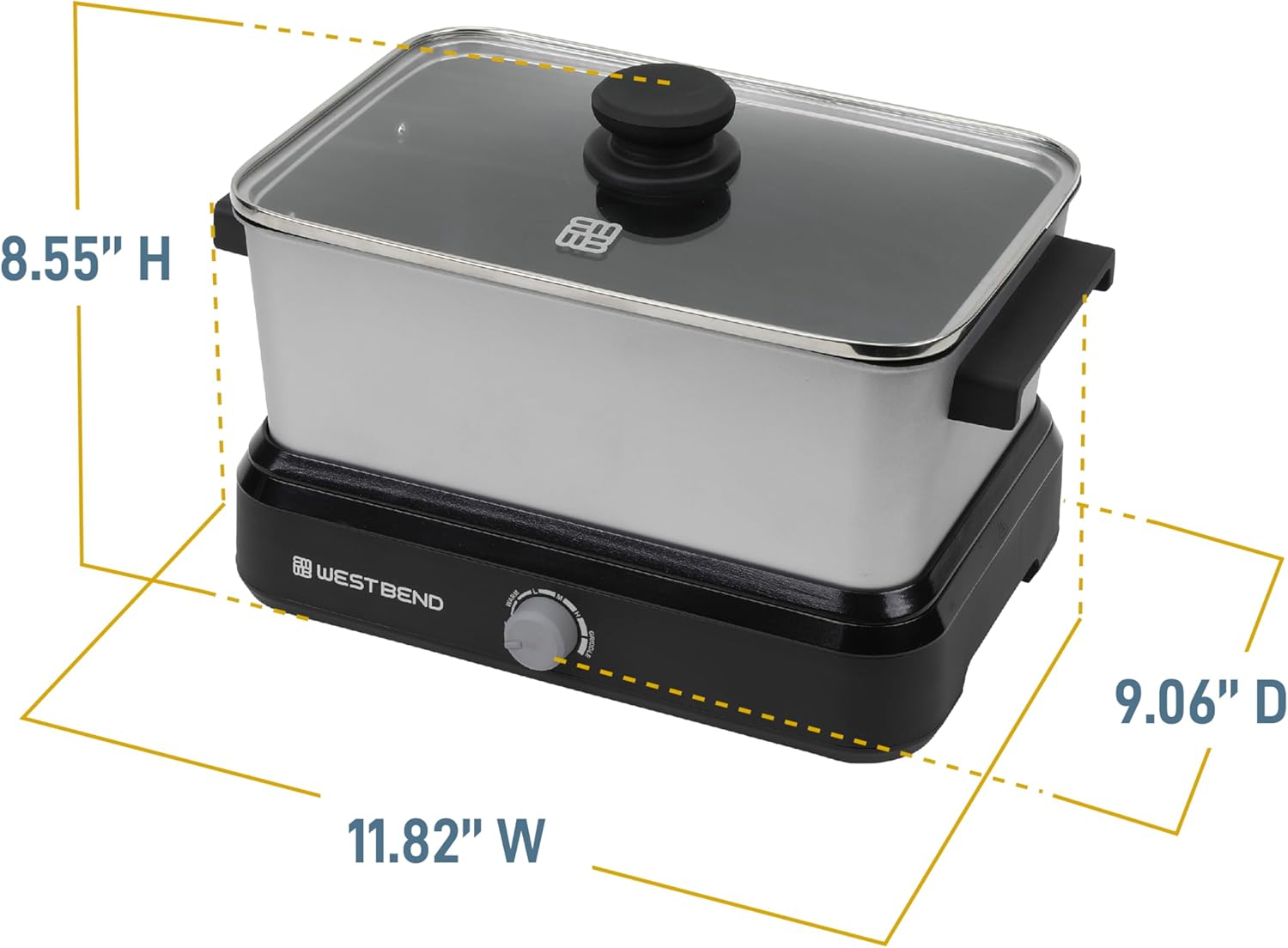 West Bend Versatility Slow Cooker Large Capacity Non-stick Cooking Vessel & Variable Temperature Heating Base Includes Travel Lid and Storage Bag, Range and Oven-Safe Cooking Pot, 5-Quart, Silver