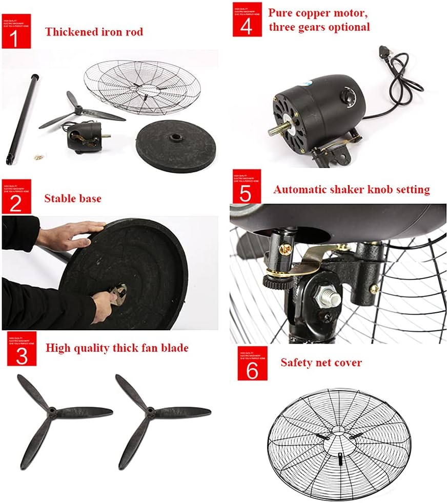 ADASP Pedestal Fan Oscillating Stand Fan Air Circulator Fan Powerful and Quiet with Full Copper Motor, 3 Speed, for Home and Office (Black)