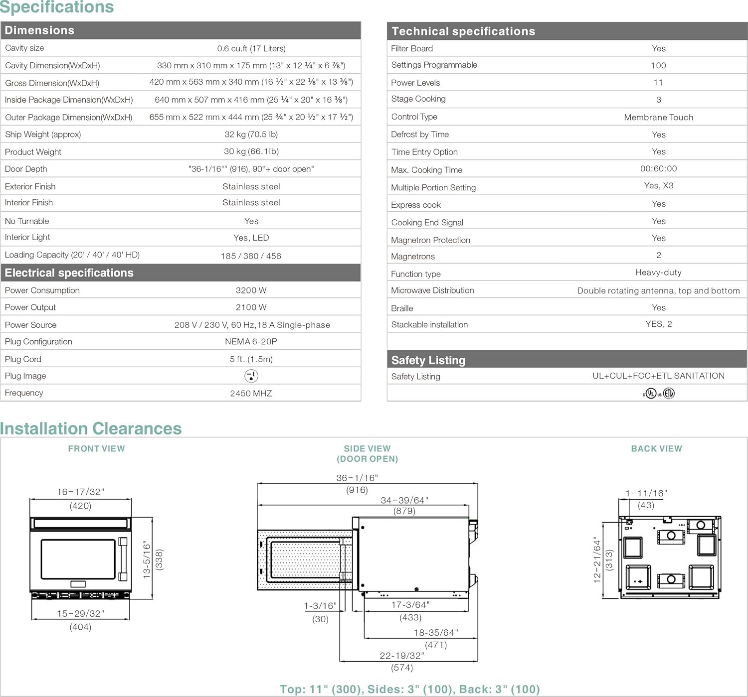 Midea Equipment 2117G1A Commercial Microwave, 2100 Watts, Stainless Steel