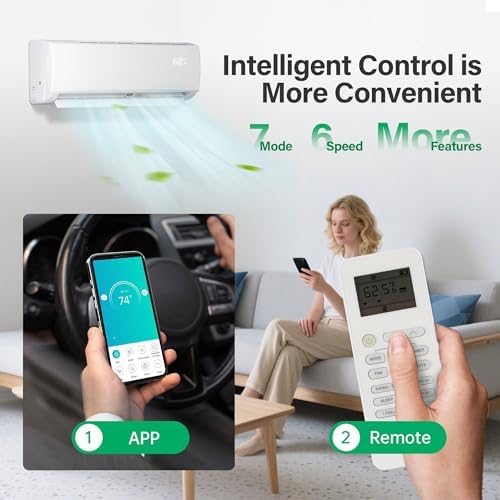 HUMSURE 17000 BTU Mini Split Air Conditioner & Heater, Wifi Enabled 208-230V Energy Saving Wall Mounted Inverter Ductless AC Unit Cools up to 1000 Sq. Ft, Heat Pump & Installation Kit