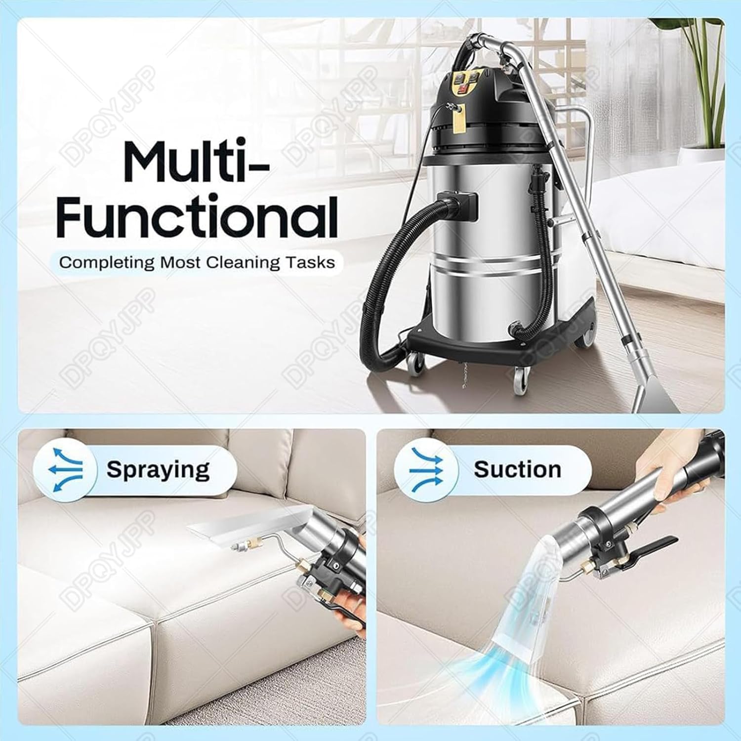60l commercial carpet cleaning machine, upholstery cleaner machine, 3-in-1 multi-purpose vacuum cleaner with wheels, 2110w 250mbar powerful extraction, can clean floors, sofa, curtains, etc.