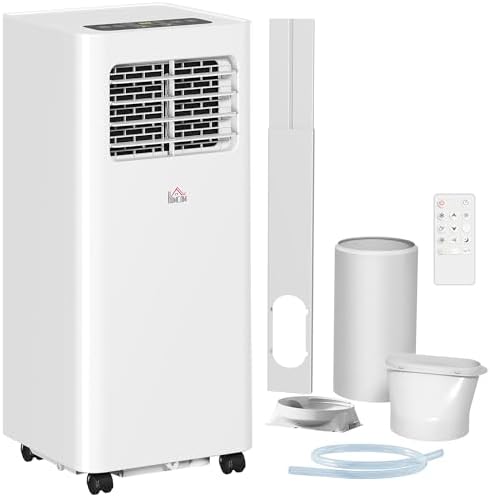 HOMCOM 8000 BTU Portable Air Conditioner for Rooms Up to 345 Sq. Ft., 3-in-1 AC Unit with Dehumidifier, Cooling Fan, Sleep, Remote, 24H Timer On/Off, Window Installation Kit, White