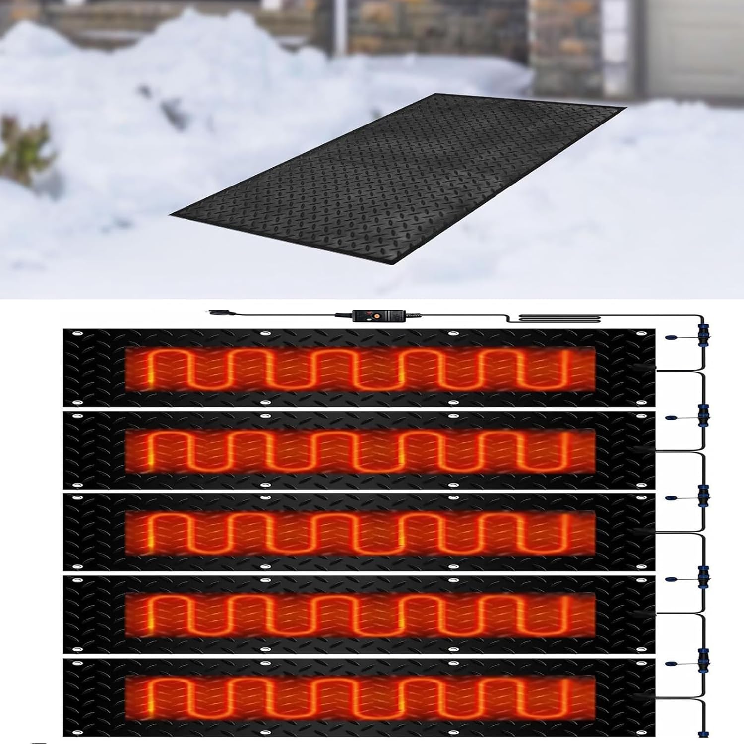 Snow Melting Heated Mats, Winter Snow and Ice Melting Mat, for Outdoor Stairs,Steps,Doorways,Walkways,Driveway, Snow and Ice Melting Rubber Mat(5 Pcs,40x200cm/15.7x79in)