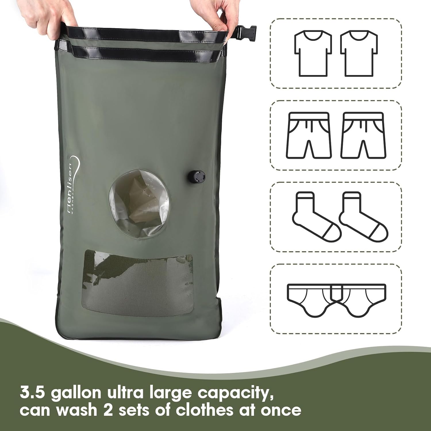 Portable Washing Machine for Camping RVing Travel Laundry Solution Washbag Kid Clothes Manual Washer Camp Dry Bags Self-sufficient Hand Wash Bag Backpacking Traveller RV Adventures Essential