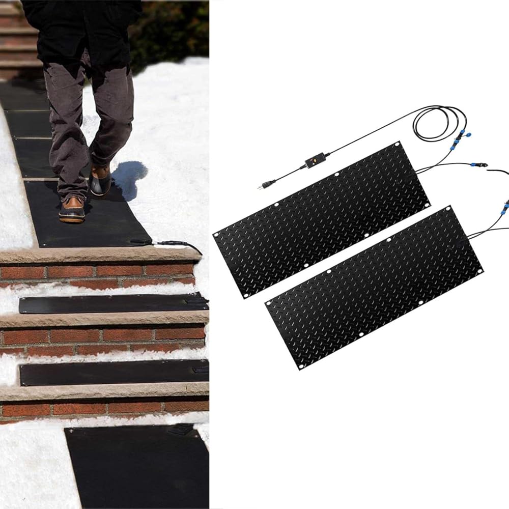 Snow Melting Walkway Mat, 1/2/3/4/5 pcs Melting Mat Slip-Proof Rubber Heated Mat, Heated Snow Melting Mats Driveway Walkway,Electric Snow Melting Mats for Winter Sn(2 Pcs-12x36in/(30x90cm))