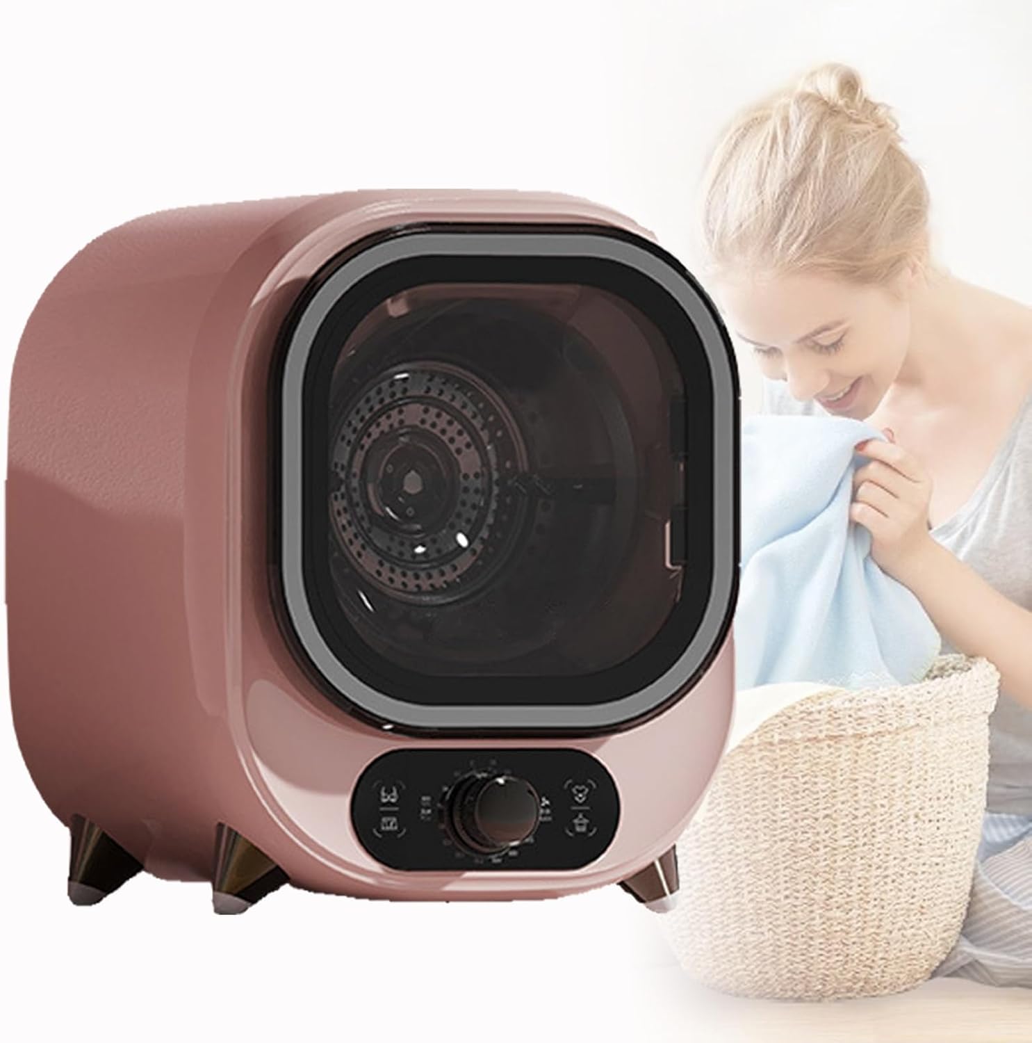 Compact & Mini Spin Dryer, Small Condenser Tumble Dryer, Vented Tumble Dryer, 0.8kg Capacity, for Counter Top or Wall Mounted Use,Pink (Brown)